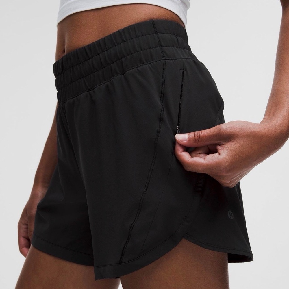Lululemon Black Track That high rise 5” shorts